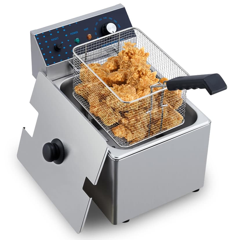 QinaQin 8L Stainless Steel Electric Deep Fryer with Basket 1600W Single Tank Adjustable Temperature Electric Fryer for Kitchen Restaurant And Commercial Use