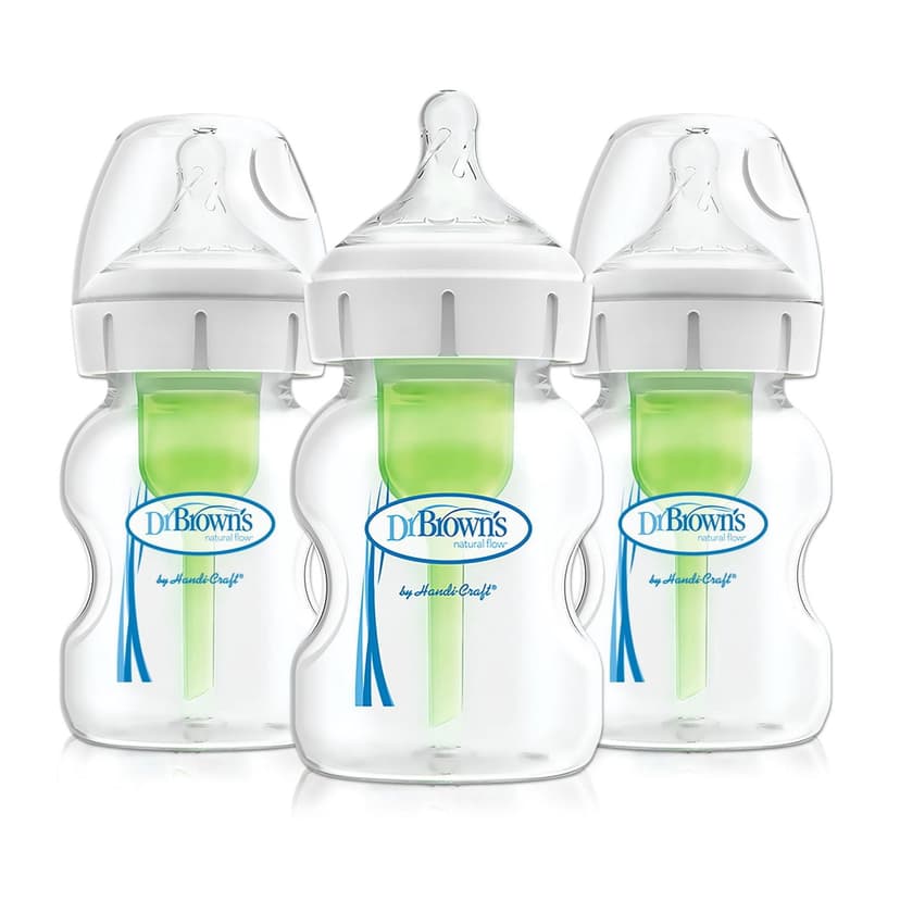 Dr. Brown's Natural Flow Anti-Colic Options+ Wide-Neck Baby Bottle, 3x5oz Bottles, Level 1 Nipple, 0m+