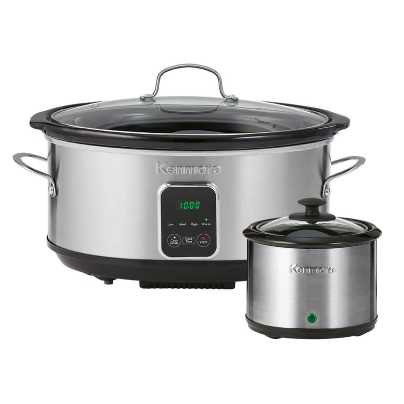 Kenmore Programmable 7 QT (6.6L) Slow Cooker and Dipper, Black Silver