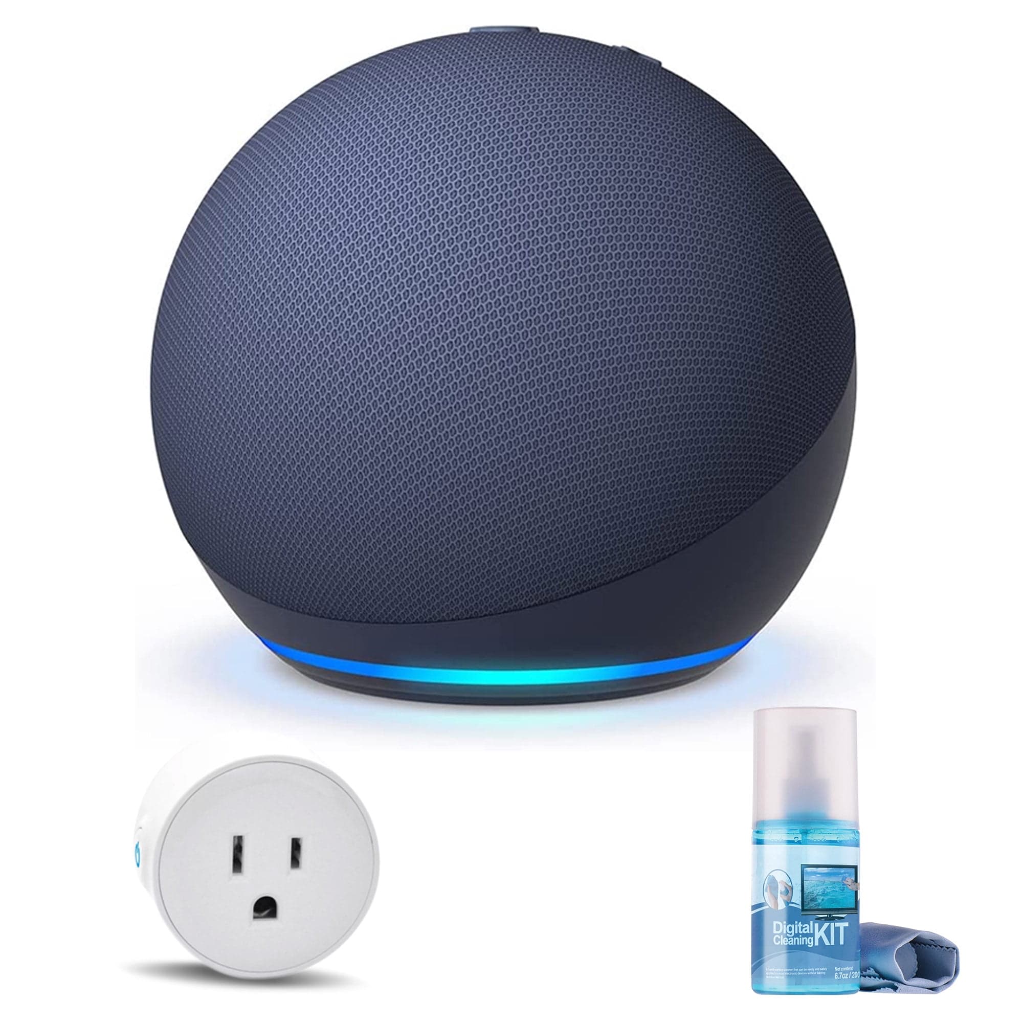 Echo Dot (5th Gen, 2022 Release) (Deep Sea Blue) with Wifi Smart Plug and Cleaning Kit