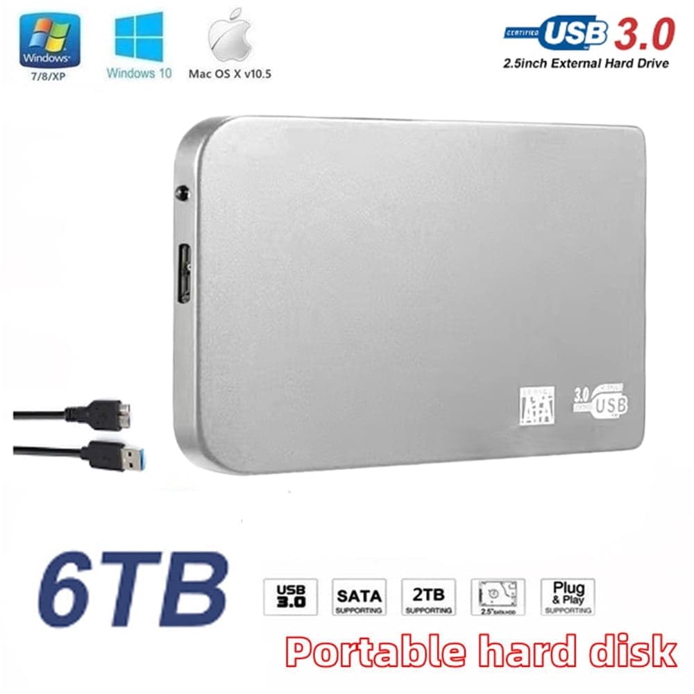 External USB Hard Drive 6TB Portable Memory Storage Disk Mobile Storage and Backup Hard Disk Memory Expansion Device USB 3.0 for PC, Mac, Laptop, Chromebook