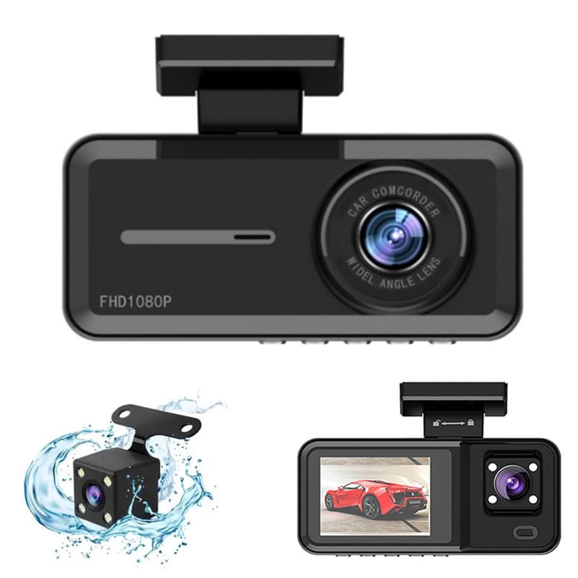 Dvkptbk 3 Channel Dash Cam1080P+480P+480P Dash Cam Front and Inside and Rear Super Night Vision Loop Recording Motion Detection 24 Hours Parking Mode Dash Cam Automobiles & Motorcycles
