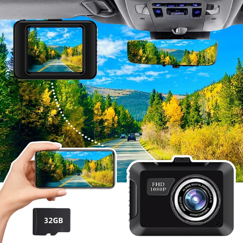 Tunhigl Dash Cam 1080P Car Camera.0 Inch Mini Screen Car Dash Camera Dashboard Camera Night Vision Include 32GB Card