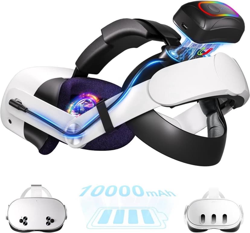 10000mAh Battery Head Strap for Meta Quest 3s / Quest 3 with Cool RGB and Magnetic Battery Design,for Oculus Quest 3 / 3s Accessories Extra VR Playtime Premium Comfort & Adjustable