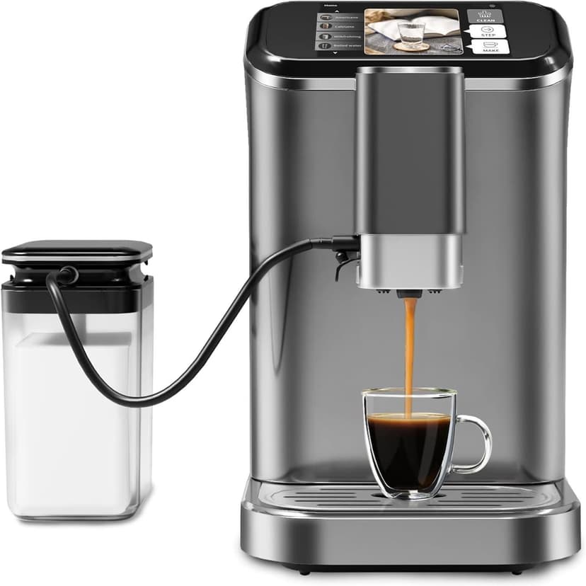 Ourlova Fully automatic espresso machine 20 bar coffee machine with milk frother steam wand built-in grinder 15 litre water tank one-touch control panel