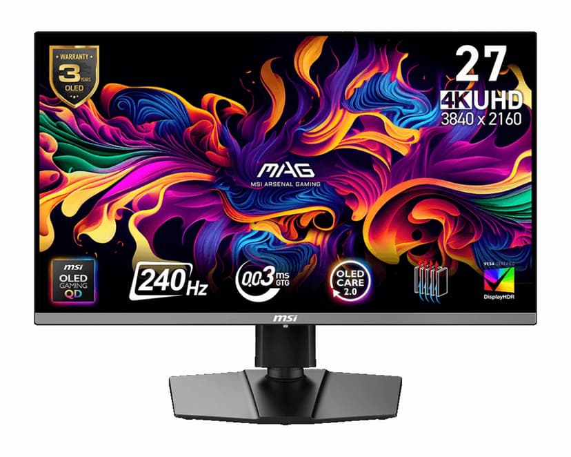 MSI 27" 3840 x 2160 (UHD) 240Hz 0.03ms (GTG) QD-OLED Gaming Monitor Tilt and Height adjustable (MAG 272UP QD-OLED X24)