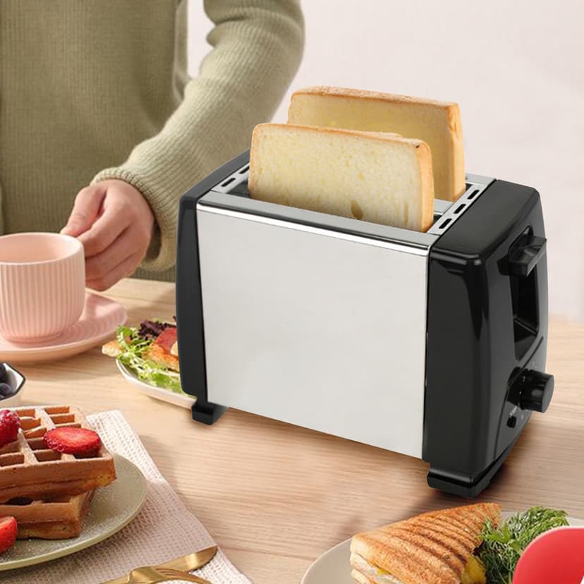 Dvkptbk Waffle Maker Extended Double Sided Heated Toaster 2 Slices Wide Slot 800W Multifunction Toaster with Removable Crumb Tray 7 Bread Settings Kitchen & Dining