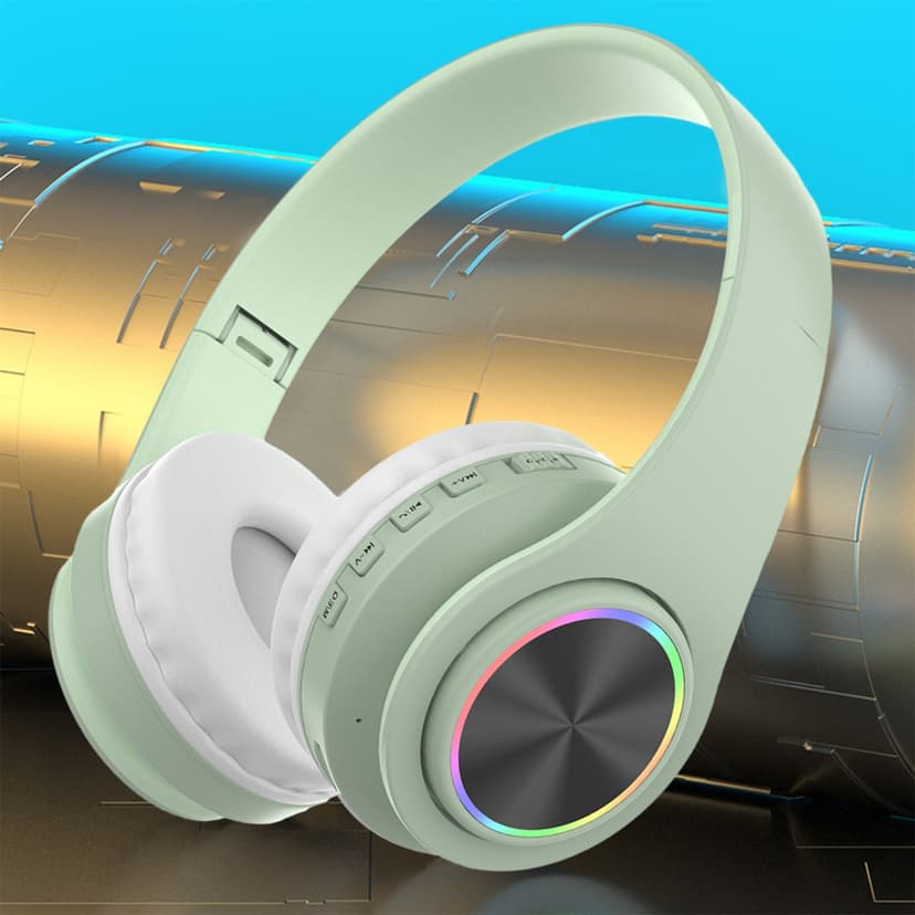 Wireless Bluetooth Headphones Over Ear, with RGB Light and Mic, 10 Hours Of Use, Foldable Headset, Intelligent Noise-Cancelling, 40MM Speaker Unit, Surround Sound, for Gaming, Music