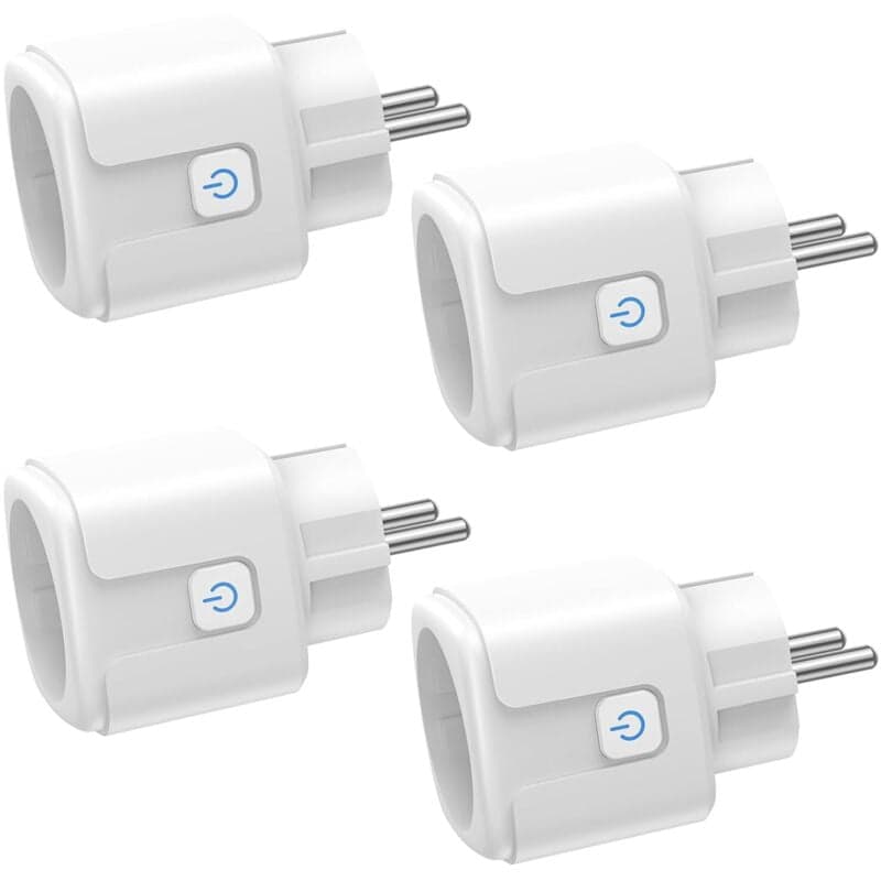WiFi Smart Plug, 4 Pack 16A 3680W Smart Plug, WiFi Plug with Power Consumption Measurement, Remote Control, Voice Control, Compatible with Alexa & Google - for France