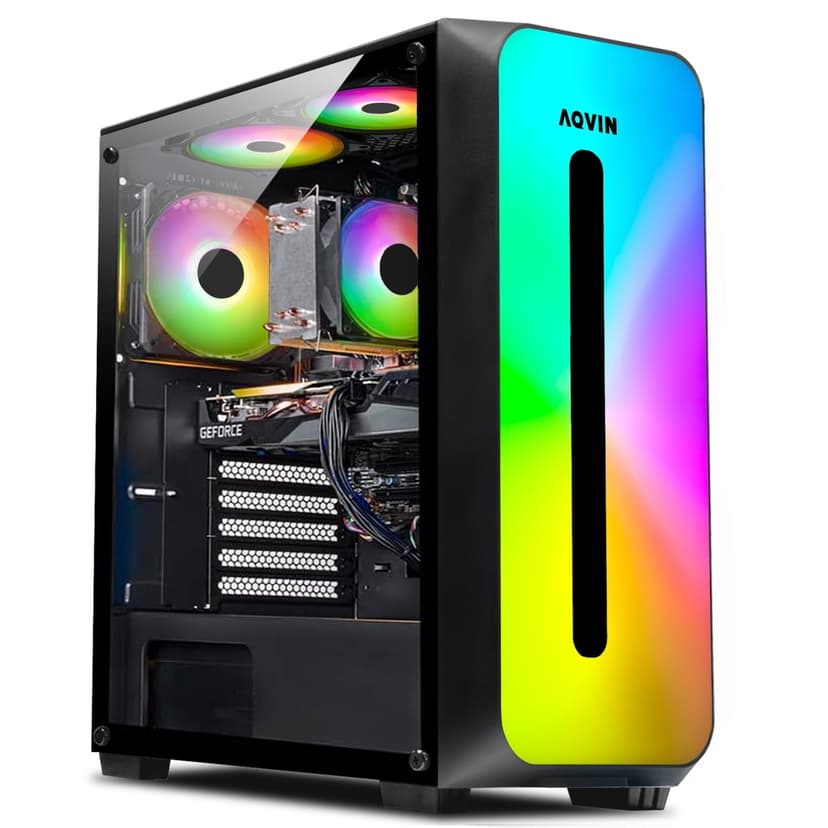 AQVIN - AQB60 Gaming Desktop Computer PC - RGB Lights (Intel Core i7 up to 4.60 GHz/GeForce RTX 3050 6GB GDDR6/ 1TB NVMe SSD Storage/ 16GB DDR4 RAM/ Windows 11 Pro) Gaming Keyboard and Mouse
