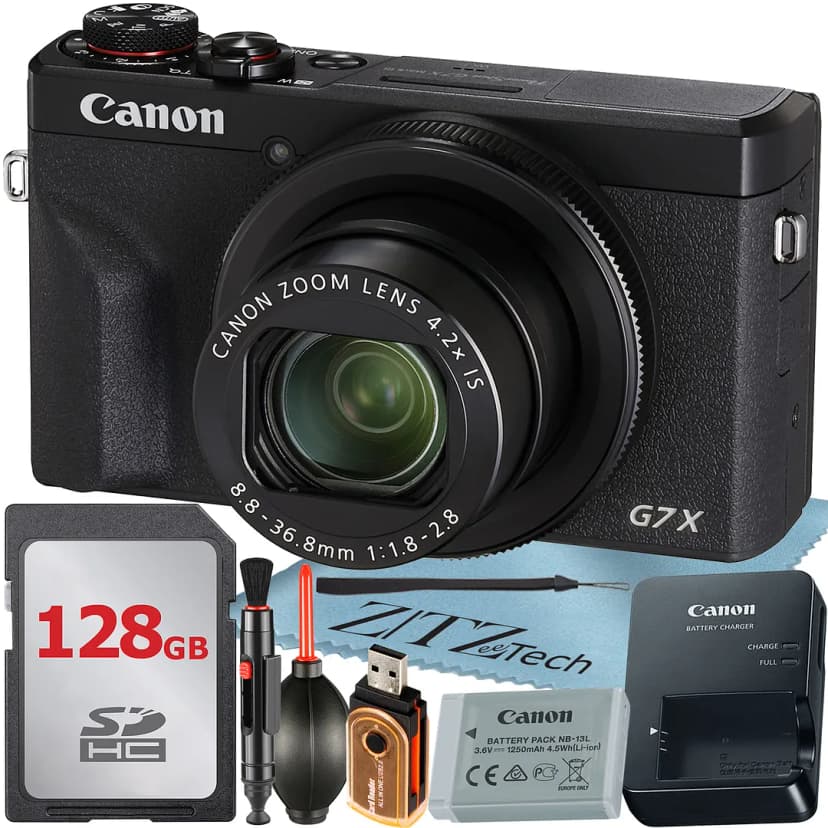 Canon PowerShot G7 X Mark III Digital Camera (Black) with 4.2x Optical Zoom Lens + 128GB Memory Card + Cleaning Pen + ZeeTech Starter Bundle