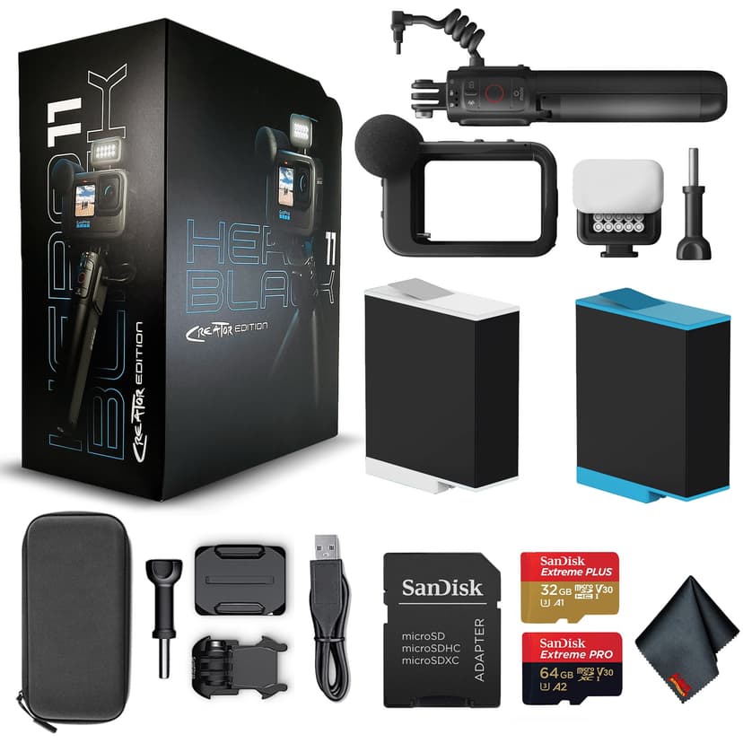 GoPro HERO11 (HERO 11) Black Creator Edition - Includes Volta (Battery Grip, Tripod, Remote) - Waterproof Action Camera + 64GB Extreme Pro Card and Extra Battery