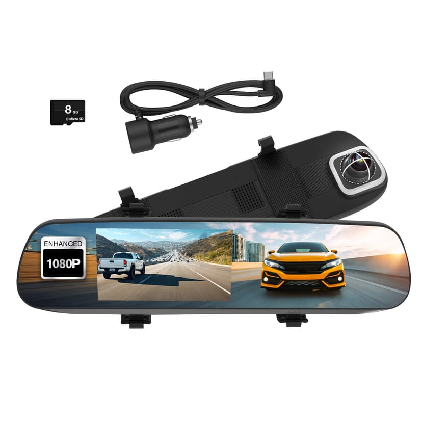 YADA Roadcam Mirror 1080p Dash Cam with 4.7" Monitor, Smart G-Sensor, Rearview Mirror Design, MicroSD Card Included – BT533147F