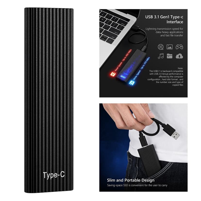 Anmrize Usb 3.1 Type-C M.2 Ssd Enclosure, External Hard Drives 16tb External Ssd Hard Drive Ssd Portable Ssd External Hard Drive 1tb Hdd for Laptop With Type C Usb, Black