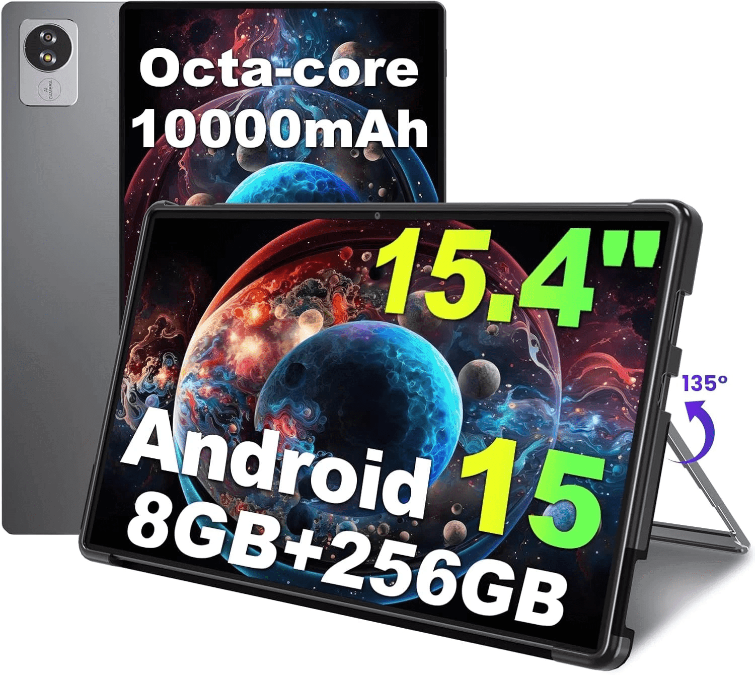 Golzer 15.4 inch Tablet, Android 15 Tablet with Helio G99 Octa-Core Processor(Beat Unisoc T618), 8GB RAM 256GB ROM, Large Tablets with Stand & Case, 10000mAh, BT5.2, 4 Speakers, 2.4G/5G WiFi