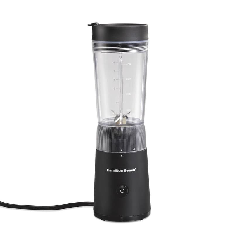 Hamilton Beach Personal Blender with Leak-Proof Travel Lid, Stainless Steel Blades, 14 oz Jar, 300W Peak Power, Black, 51190C