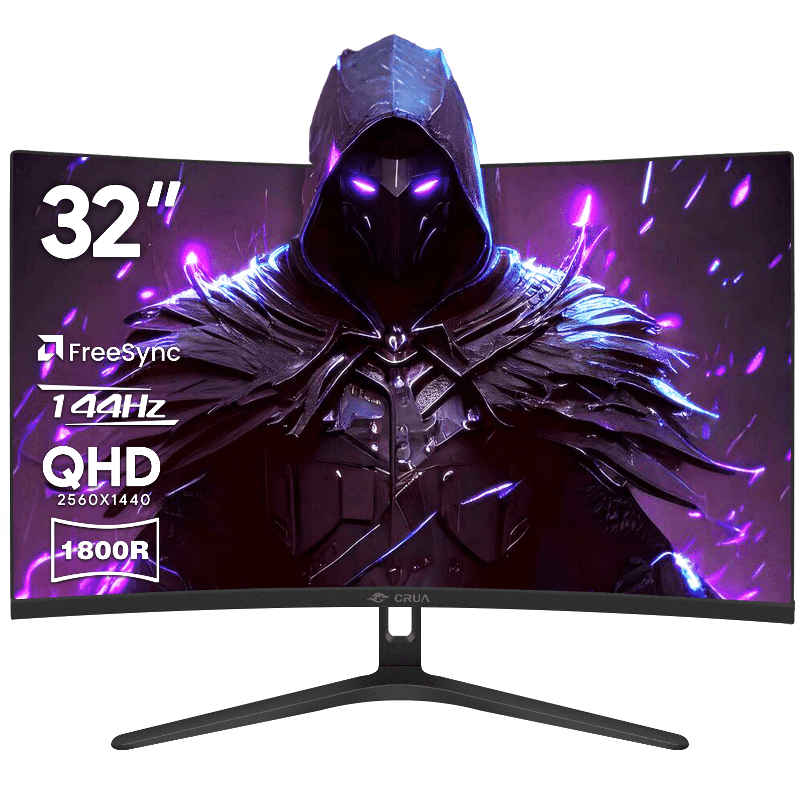 CRUA 32" 144Hz Curved Gaming Monitor, QHD(2560x1440) VA Panel,1800R, FreeSync, 120% sRGB, Low Blue Light, HDMI/DP, VESA Wall Mount, Black