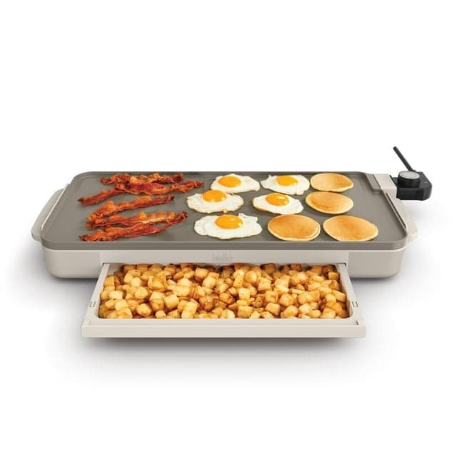 bella 10" x 20" Electric Griddle with Warming Tray, EverGood™ Ceramic Nonstick Coating & Removable Temperature Probe, Dishwasher-Safe Drip Tray & C
