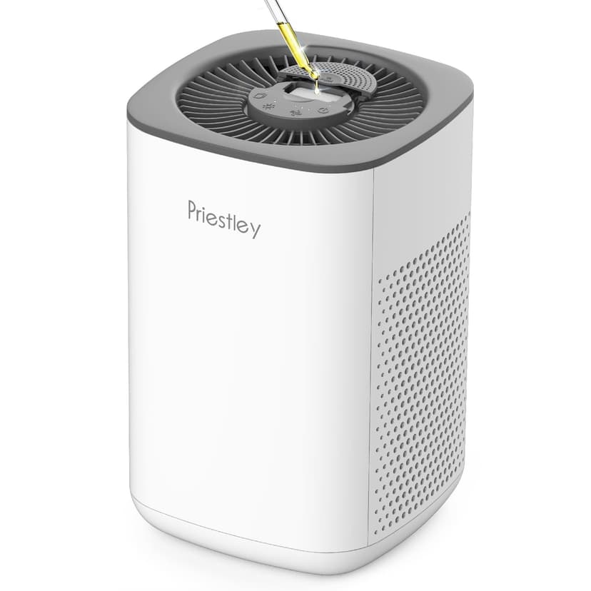 Priestley Small Air Purifiers for Home Bedroom Dorm Office Desktop, 20dB Quiet 3-in-1 HEPA Air Purifier with Essential Oil Diffuser, Air Filters Smoke, Allergies, Pet Da
