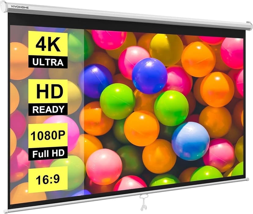 SPECSTAR 80 inch Manual Pull Down Projector Screen, 16:9 HD Retractable Projector Screens for Movie Home Theater Cinema Office Video Game, White