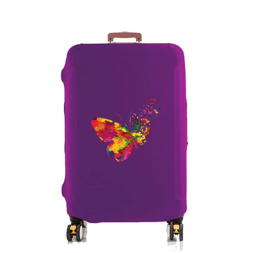 Luggage Cover Suitcase Protector In 18-32 Inch Trolley Case Dissipate Butterfly Pattern Thicken Elasticity Anti-Scratch Dust Set purple M