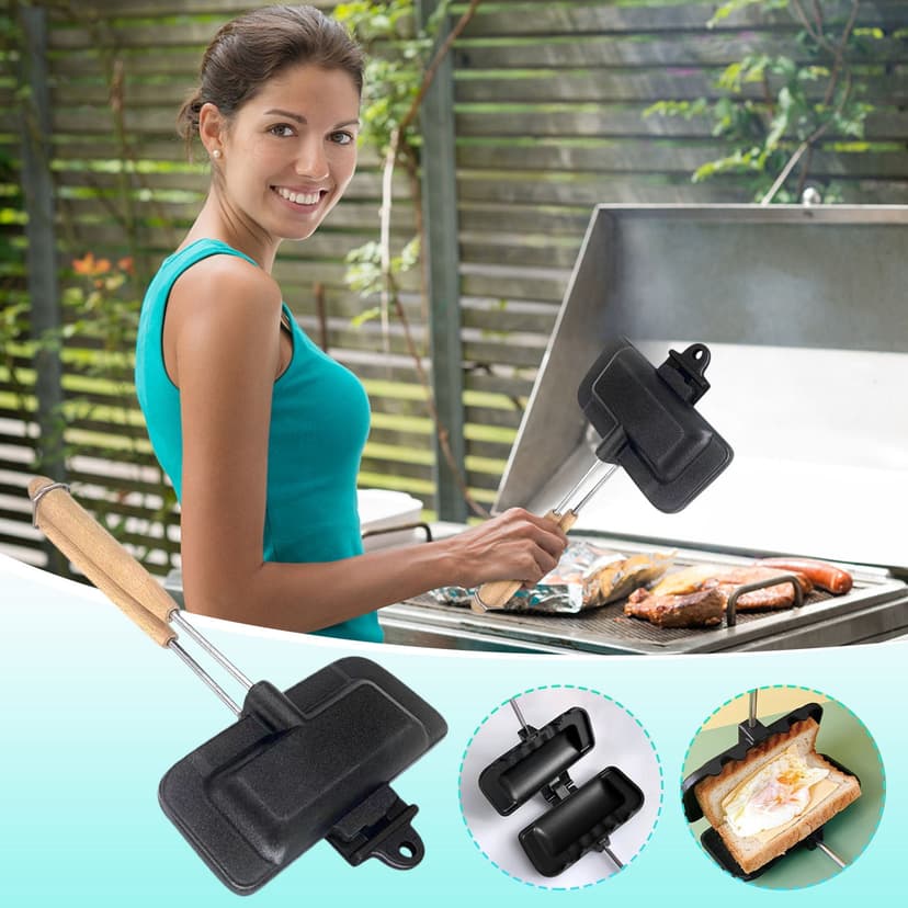 Pisexur Hot Sandwich Maker, Double-Sided Sandwich Baking Pan With 7in Bread Clip,Double Sided Frying Pan For Breakfast,Hot Dog Toaster,Campfire Sandwich Maker