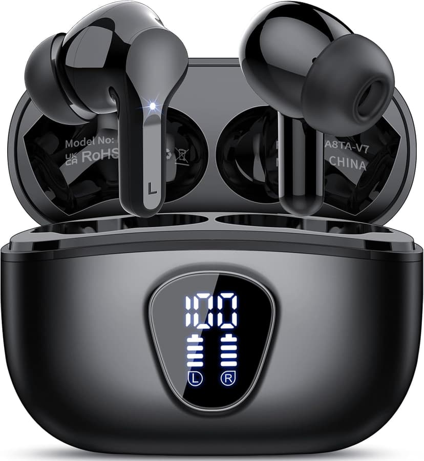 Aptkdoe Wireless Earbuds, Bluetooth 5.4 Headphones HiFi Stereo, Bluetooth Earbuds with 4 ENC Noise Cancelling Mic, IP7 Waterproof in Ear Earphones, 48H LED Display Ear buds for iPhone Android, Black