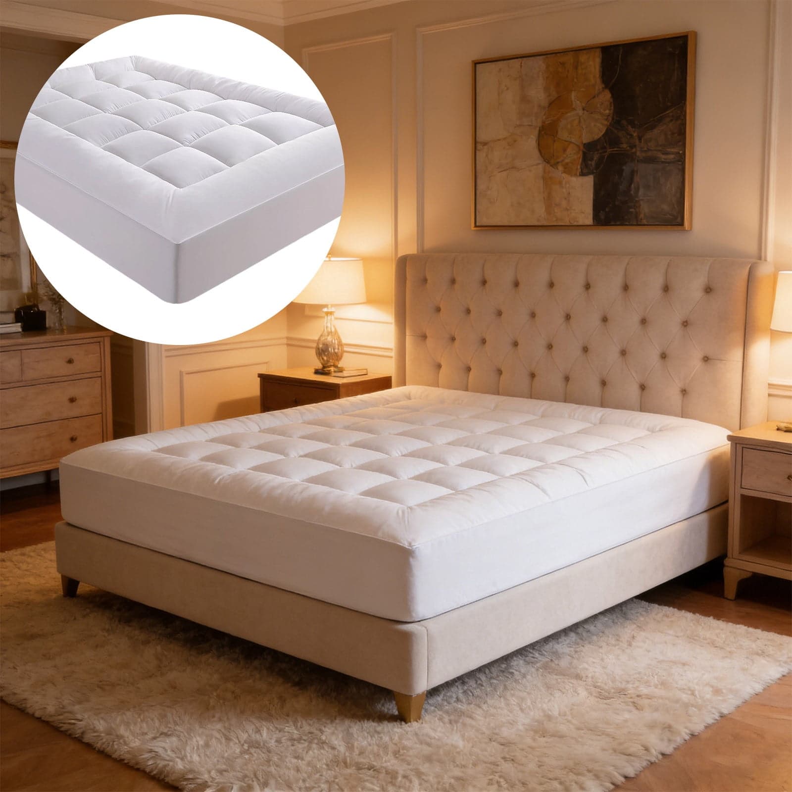 karymi Premium Quilted Luxury Extra Thick Mattress Topper, 1000GSM Padding, Breathable, Deep Pocket Fits 8-21 Inches, for Cooler Sleep, Hotel Inspired Softness Living Room Decor