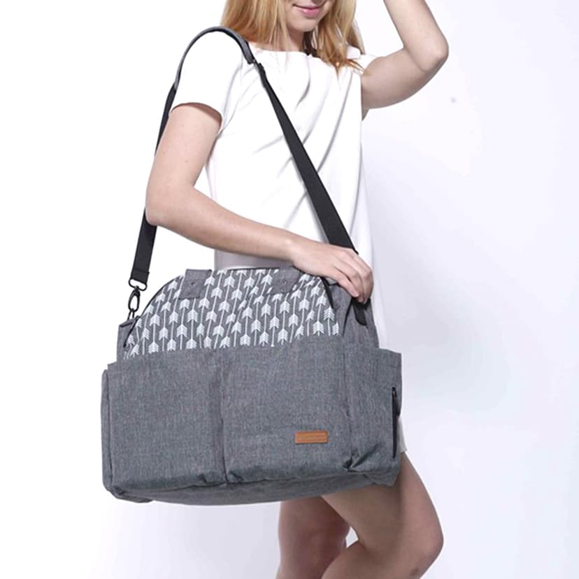 BRIGHTFUFU diaper changing backpacks Messenger Grey Oxford Cloth Practical 1Set
