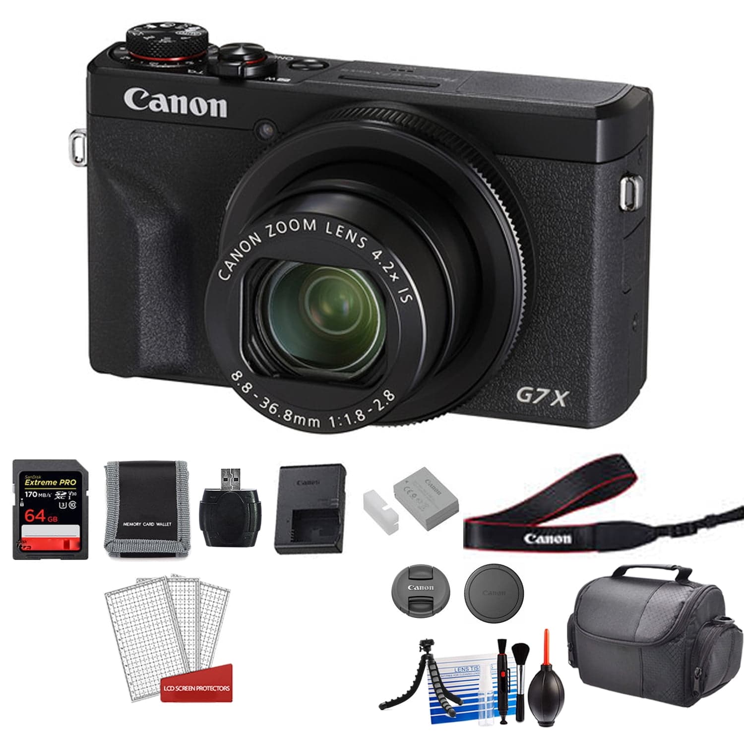 Canon PowerShot G7 X Mark III Digital Camera, 20.1MP, 4K Video, Wi-Fi, Compact Vlogging Camera Bundle with 64GB Card (International Model)