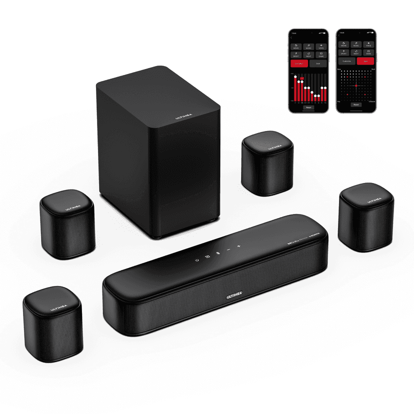 ULTIMEA 7.1ch Sound Bar with Dolby Atmos, Surround Sound System for TV with 4 Surround Speakers, Sound Bar for Smart TV with App Control, Soundbar with Subwoofer for Home Theater, HDMI eARC, Aura A60