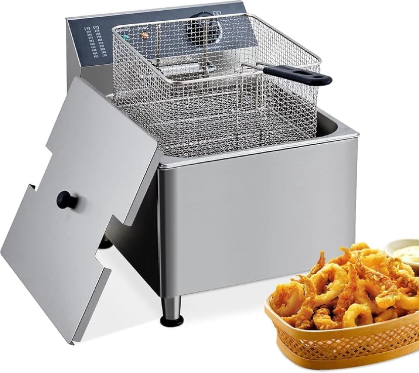 Deep Fryer with Basket Commercial, 11L Electric Countertop Fryer, Stainless Steel Deep Fryers for Restaurant Home Use with Extra Large Frying Basket and Lid, 120V, 1700W