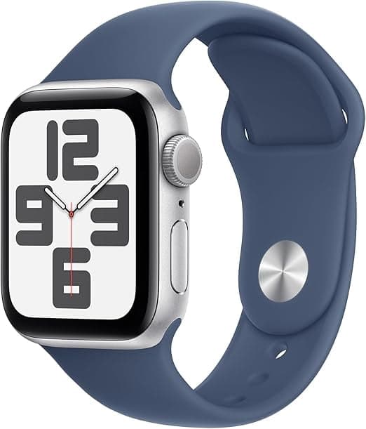 Restored Apple Watch SE GPS 40mm Silver Aluminum Case with Denim Sport Band (S/M) 2023 Gen 2 Smartwatch with Fitness Tracker, Heart Rate & Swimproof Design - Open Box