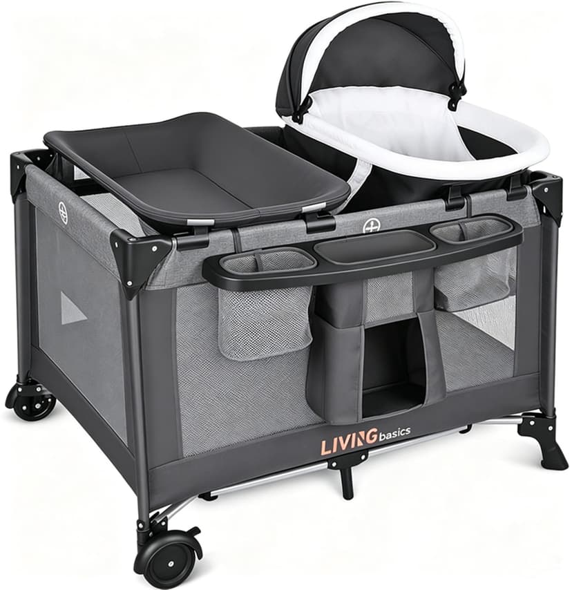 4 in 1 Baby Playard, Foldable Travel Playard with Bassinet, Removable Cradle and Changing Table, Baby Crib Bed Nursery Center for Baby Kid Infant