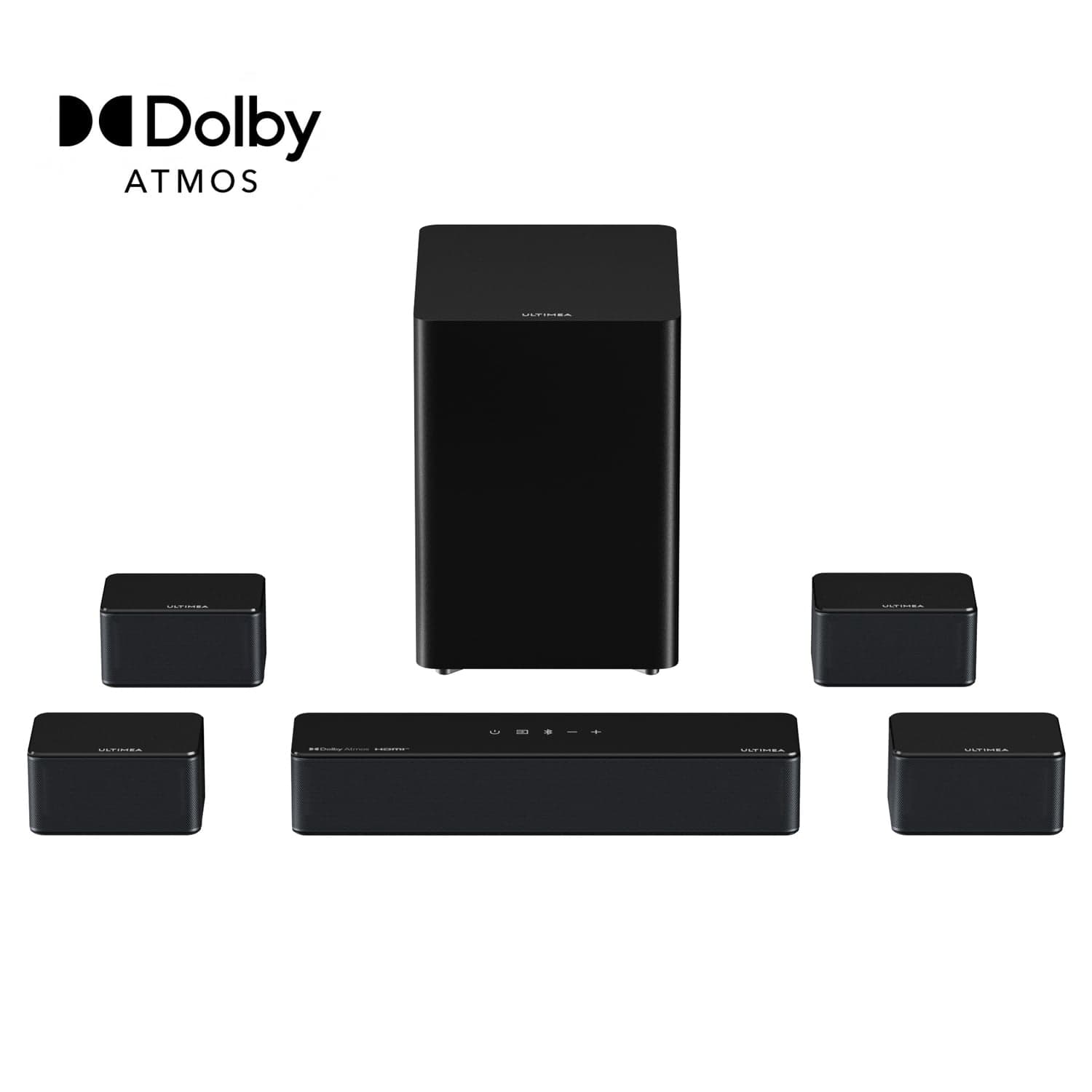 ULTIMEA 7.1Ch Soundbar with Dolby Atmos, APP Control, Surround Sound System for TV, 4 Wired Surround Speakers, Sound Bar for TV with 6.5" Wireless Subwoofer, Soundbar for TV, Poseidon D80