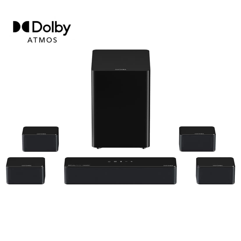 ULTIMEA 7.1Ch Soundbar with Dolby Atmos, APP Control, Surround Sound System for TV, 4 Wired Surround Speakers, Sound Bar for TV with 6.5" Wireless Subwoofer, Soundbar for TV, Poseidon D80