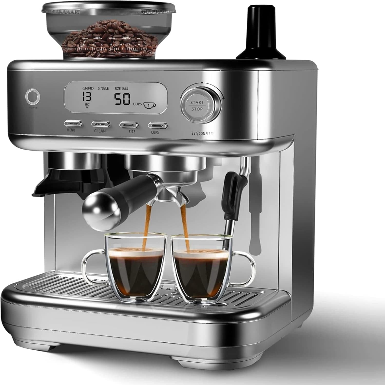 Ourlova Semi-Automatic Espresso Machine with Grinder Milk Frother 15 Bar Professional Pressure95Oz Removable Large Water Tank