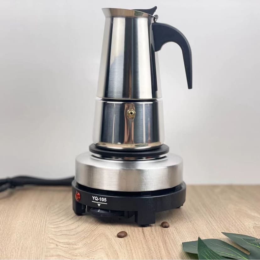European-Style Stainless Steel Coffee Maker Set with Espresso & Moka Pots, 110V Electric Stove, 9-Cup Capacity – Rust-Resistant, Compact Design for Home Use, Easy to Clean & Versatile for Milk Heating