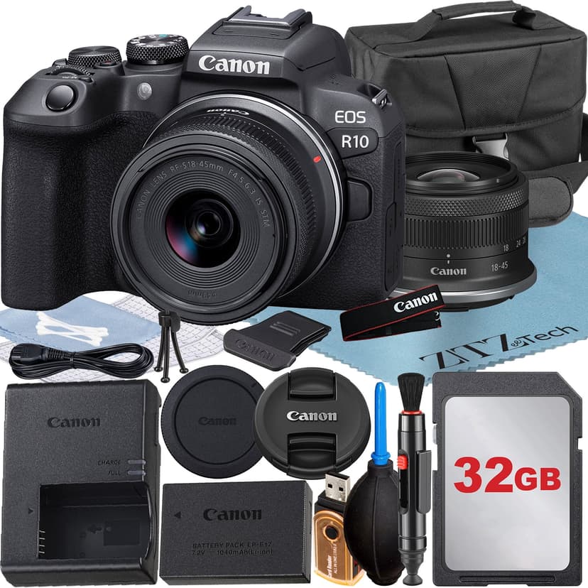 Canon EOS R10 Mirrorless Camera with RF-S 18-45mm Lens + 32GB Memory Card + Case + ZeeTech Accessory Bundle