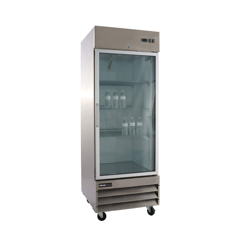 PEAK COLD Single Glass Door Commercial Refrigerator - Stainless Steel; 23 Cubic Ft, 29" W