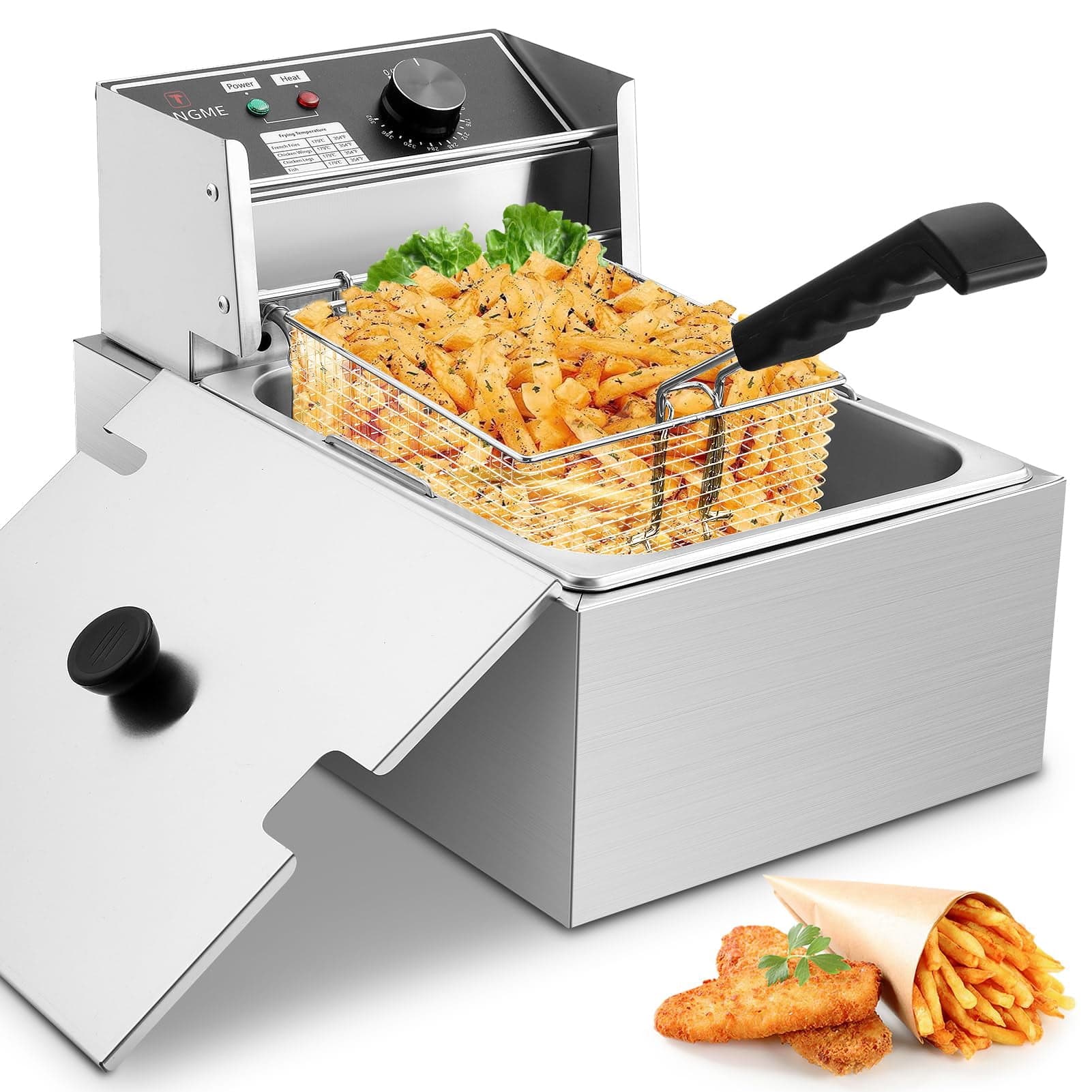 Deep Fryer with Basket 10L/12.7QT 1700W Electric Deep Fryers 0.7mm Thickened Stainless Steel Countertop Oil Fryer Large Capacity for Home and Commerc