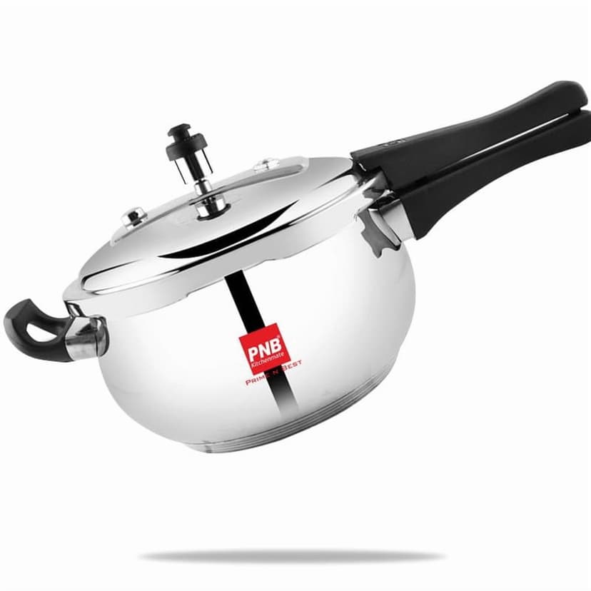 Kitchenmate Excel Stainless Steel Pressure Cooker With Outer Lid - 5.5 Liters, Silver, 1mm Thickness | Induction & Gas Base Cooker With Mirror Finish - Durable, Heat Resistant