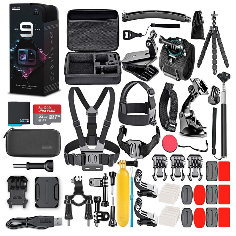 GoPro HERO9 (HERO 9) Black with 32GB Card & 50 Piece Accessory Kit - Loaded Bundle