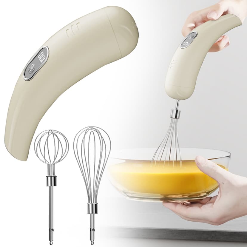 Wireless Electric Egg Beater - Rechargeable Hand Mixer with 5 Speed Settings, LCD Display - Cordless Milk Frother, Whisk for Baking, Cake