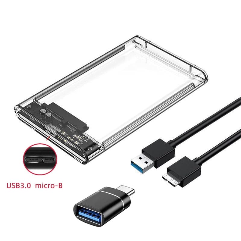 2.5'' External Hard Drive Enclosure USB 3.0 to SATA III Tool-Free Clear Hard Disk Case for 2.5 inch SATA HDD SSD Support UASP (USB 3.0 with adapter)