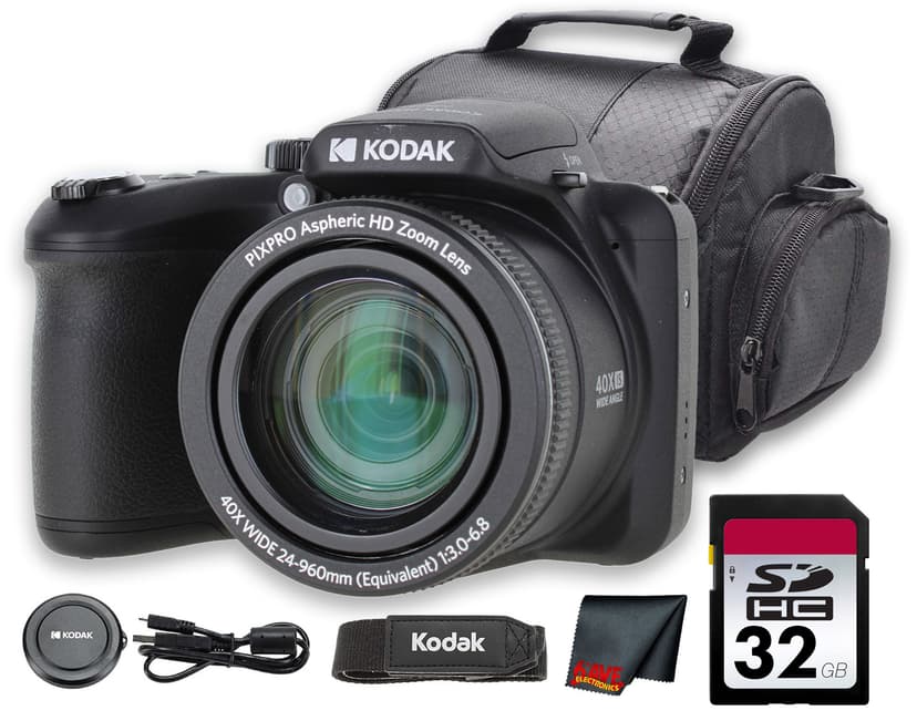 Kodak PIXPRO AZ255 16MP Digital Camera, 25X Optical Zoom, 1080p Video, 3" LCD, Black with 32GB Memory Card & Camera Case