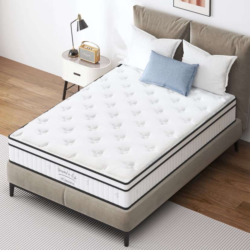 Full Memory Foam Mattress 10 Inch Pocket Spring Hybrid White