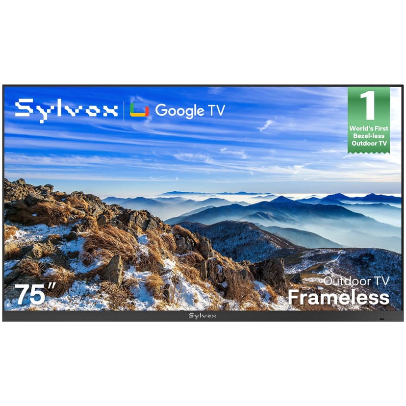 Sylvox 75" Outdoor TV, 4K Smart Google TV, 1000 Nits Brightness, IP56 Waterproof TV For Partial Sun, Dolby Atmos, All-Weather Metal Design (Frameless)
