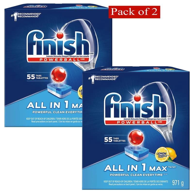 Finish Powerball All‑In‑1 Max Dishwasher Detergent Pods, Lemon, 55 Tabs (Pack of 2)