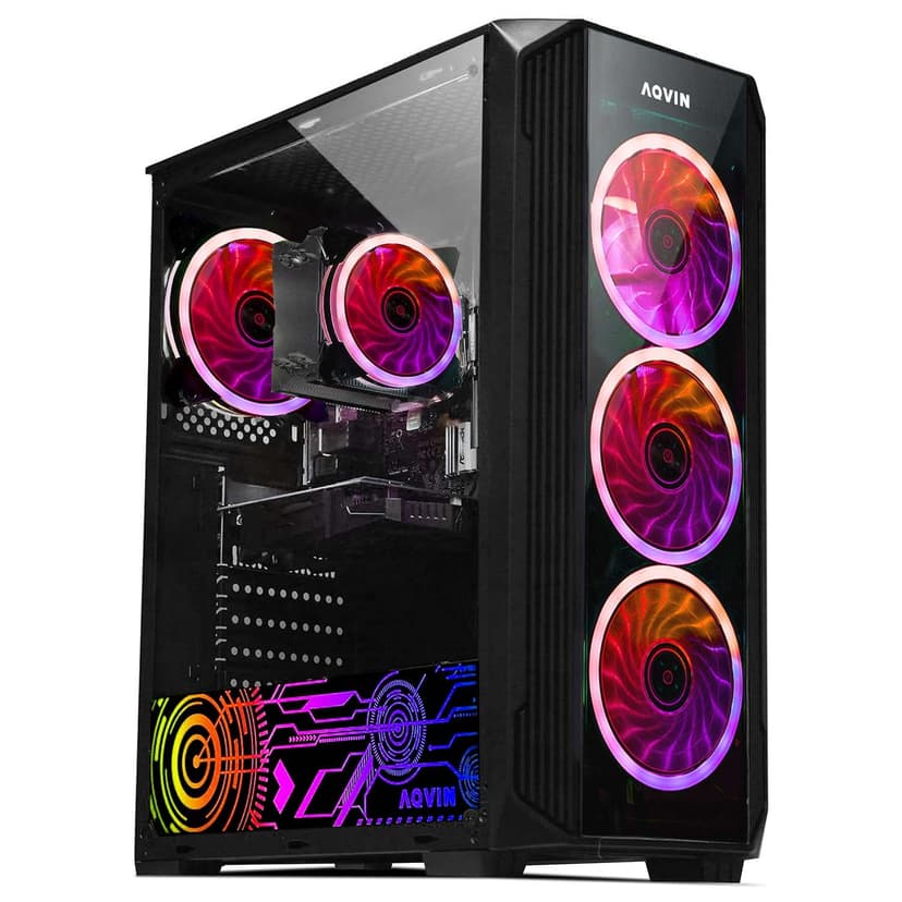 AQVIN ZForce Gaming Computer PC Desktop - Core i7 8th Gen Processor, Radeon RX 6400 4GB DDR6, 32GB RAM DDR4 1TB SSD Storage, RGB Fans, Windows 11 Pro 64-bit, WiFi Ready, RGB Keyboard & Mouse